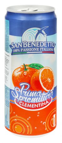 Упаковка сокосодержащего газированного напитка San Benedetto Prima Spremitura Clementina 0.33 л х 24 банки - Фото 1