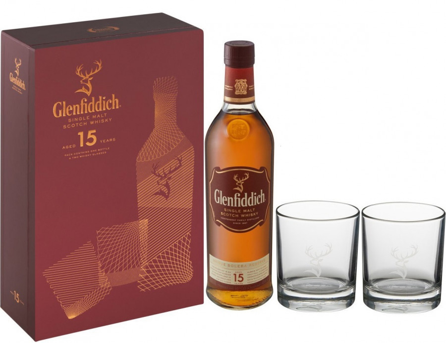 Виски "Glenfiddich" 15 Years Old, gift box with 2 glasses, 0.75 л ...
