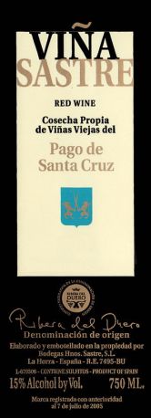 Вино Vina Sastre, "Pago de Santa Cruz", Ribera del Duero DO, 2009 - Фото 2