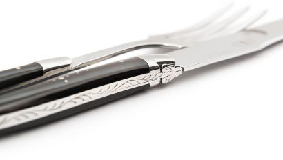 Набор из ножа и вилки с ручкой из черного буйволиного рога (сталь), Forge de Laguiole - Фото 1