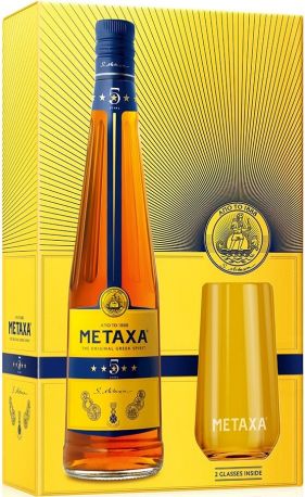 Бренди Metaxa 5*, gift box with 2 glasses, 0.7 л