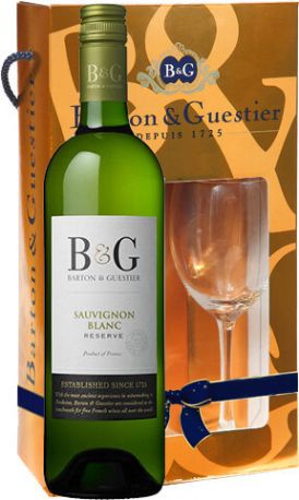 Вино Barton & Guestier, "Reserve" Sauvignon Blanc, Cotes de Gascogne IGP, gift box with glass - Фото 1