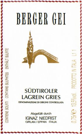 Вино Niedrist, "Berger Gei", Lagrein Gries DOC, 2012 - Фото 2