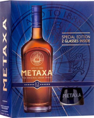 Бренди "Metaxa" 12*, gift box with 2 glasses, 0.7 л - Фото 1