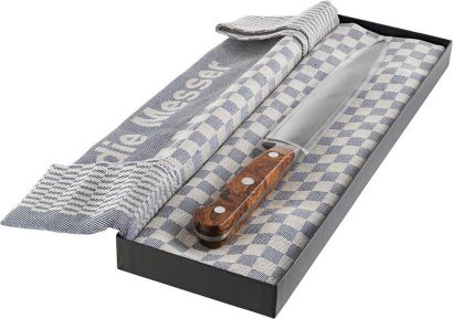 Нож филейный из дамасской стали 21см в подарочной упаковке с льняным полотенцем, Gude - Фото 1