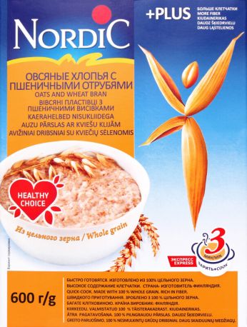 Хлопья овсяные NordiC с пшеничными отрубями 600 г - Фото 1