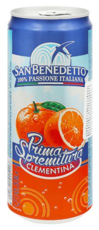 Упаковка сокосодержащего газированного напитка San Benedetto Prima Spremitura Clementina 0.33 л х 24 банки - Фото 4