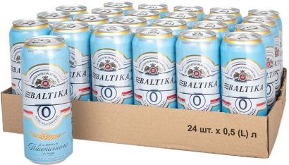 Упаковка пива Балтика №0 безалкогольное со вкусом пшеничного солода 0.5% 0.5 л x 24 шт - Фото 1