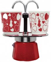 Гейзерная кофеварка Bialetti Mini 120 мл + 2 стакана Красный Гейзерная кофеварка Bialetti Mini 120 мл + 2 стакана Красный