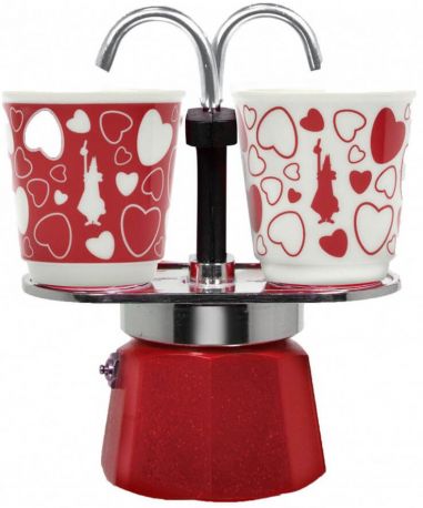 Гейзерная кофеварка Bialetti Mini 120 мл + 2 стакана Красный