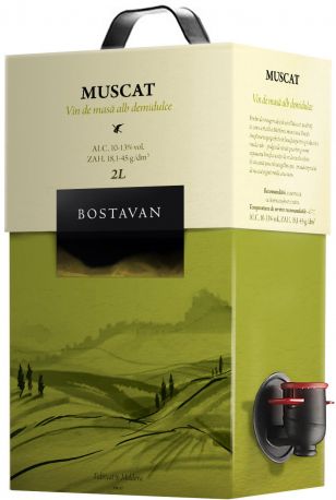 Вино Bostavan Мускат белое полусладкое 2 л 10-13%