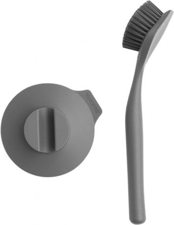 Щетка для посуды Brabantia с подставкой-присоской Темно-серая - Фото 1