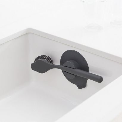 Щетка для посуды Brabantia с подставкой-присоской Темно-серая - Фото 2