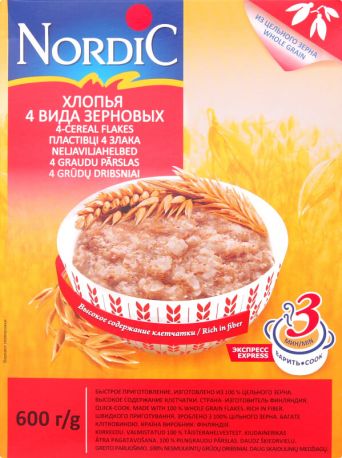Хлопья NordiC 4 вида зерновых 600 г - Фото 1
