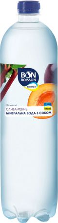 Упаковка минеральной воды с соком Бон Буассон со вкусом Слива-Ревень 1 л x 6 бутылок