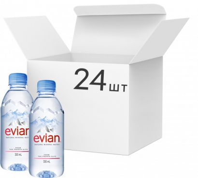 Упаковка минеральной негазированной воды Evian 0.33 л х 24 бутылки