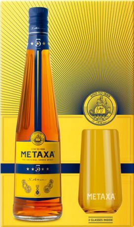 Бренди Metaxa 5* 0.7 л 40% + 2 стакана