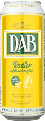 Упаковка пива DAB Radler светлое нефильтрованное 3% 0.5 л x 24 шт - Фото 2