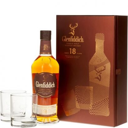 Виски Односолодовый Glenfiddich 18 yo + 2 стакана 0.7 л 40%