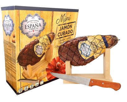 Хамон Espana Курадо мини в подарочной упаковке + подставка + нож, 8 месяцев выдержки 1 кг - Фото 1