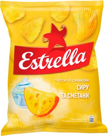 Упаковка чипсов Estrella со вкусом сыра и сметаны 125 г x 24 шт