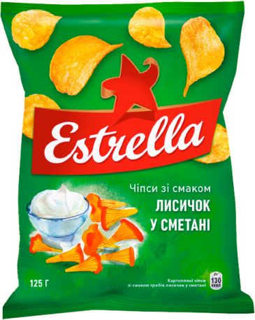 Упаковка чипсов Estrella со вкусом лисичек в сметане 125 г x 24 шт