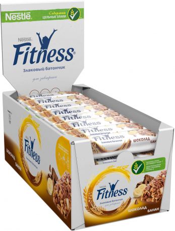 Упаковка батончиков злаковых Fitness с кусочками шоколада и банана и минеральными веществами 24 шт х 23.5 г