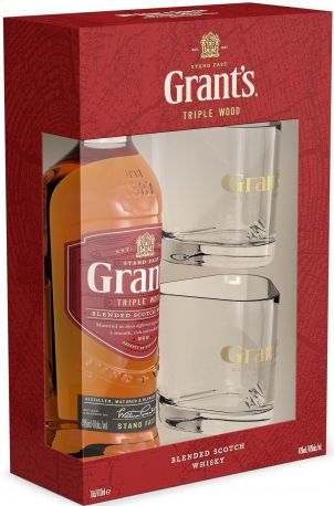 Набор Виски Grant's Triple Wood 0.7 л 40% + 2 стакана