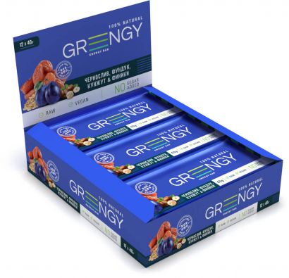 Упаковка батончиков Greengy Финики, Чернослив, Фундук и Кунжут 12 шт х 40 г - Фото 3