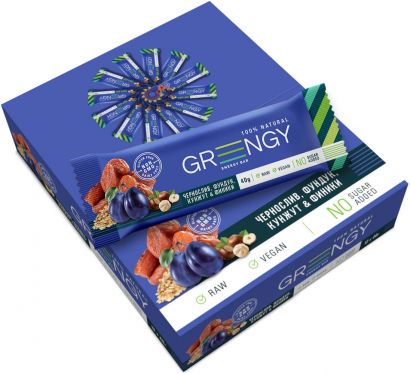 Упаковка батончиков Greengy Финики, Чернослив, Фундук и Кунжут 12 шт х 40 г - Фото 5