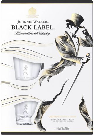 Виски Johnnie Walker Black label 12 лет выдержки 0.7 л 40% с 2-мя стаканами - Фото 1