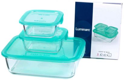 Набор квадратних пищевых контейнеров Luminarc Keep n Box Lagoon из 3 предметов - Фото 1