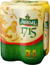 Упаковка пива Львівське 1715 светлое фильтрованное 4.7% 0.5 л Мультипак 4 шт Упаковка пива Львівське 1715 светлое фильтрованное 4.7% 0.5 л Мультипак 4 шт