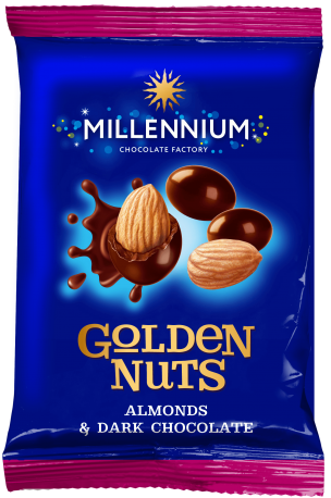 Упаковка драже Millennium Golden Nuts миндаль в черном шоколаде 100 г х 23 шт