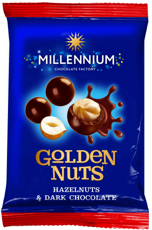 Упаковка драже Millennium Golden Nuts фундук в черном шоколаде 50 г х 40 шт