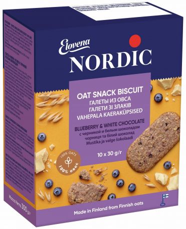 Упаковка галета из овса Nordic с черникой и белым шоколадом 300 г х 6 шт