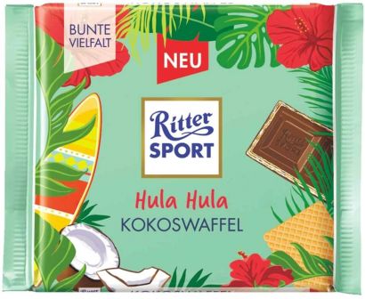 Молочный шоколад Ritter Sport с начинокй кокос-вафля 100 г