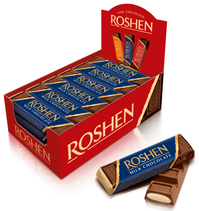 Упаковка шоколадных батончиков Roshen Батон молочно-шоколадный с начинкой крем-брюле 43 г х 30 шт