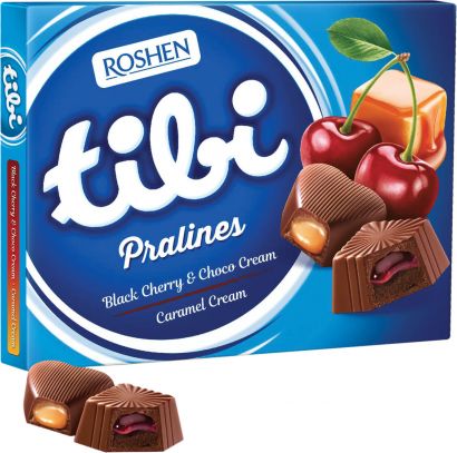 Конфеты Roshen Tibi Pralines Black cherry & Choco Cream / Caramel cream 119 г