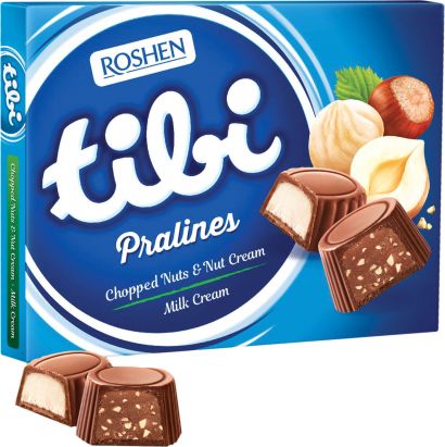 Упаковка конфет Roshen Tibi Pralines Chopped nuts & Nut cream / Milk cream 117 г х 10 шт