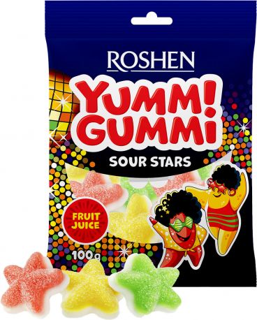 Упаковка конфет Roshen желейных Yummi Gummi Sour Stars 100 г х 22 шт