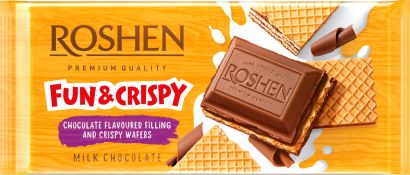 Упаковка шоколада Roshen Молочный с шоколадной начинкой и вафлей 105 г х 17 шт - Фото 1
