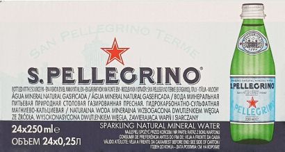 Упаковка минеральной газированной воды S.Pellegrino 0.25 л х 24 бутылки