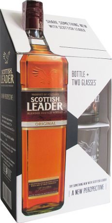 Виски Scottish Leader 3 года выдержки 0.7 л 40% + 2 бокала