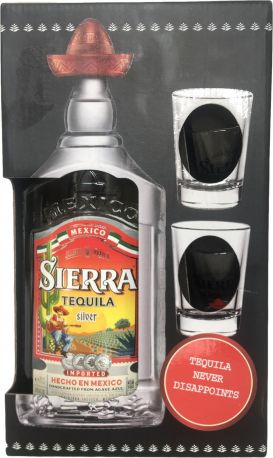 Текила Sierra Silver 0.7 л 38% с двумя рюмками в подарочной упаковке