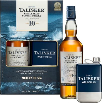 Виски Talisker 10 лет выдержки 0.7 л 45.8% в подарочной упаковке с флягой