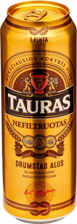 Пиво Tauras Nefiltruotas светлое нефильтрованное 5% 0.568 л