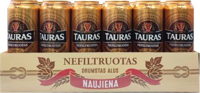 Упаковка пива Tauras Nefiltruotas светлое нефильтрованное 5% 0.568 л х 24 шт - Фото 1